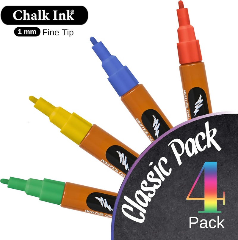 Chalk Ink Markers طباشير مبللة برأس دقيق (كلاسيكي، 1مم، 4 عبوات) - Image 2